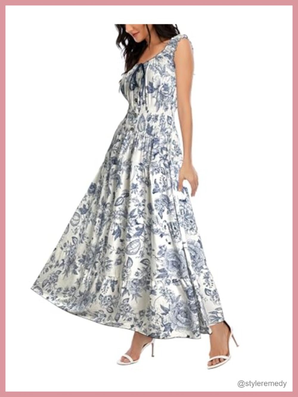 Women's Boho Floral Tiered Flowy Long Maxi Dress Sleeveless A-Line